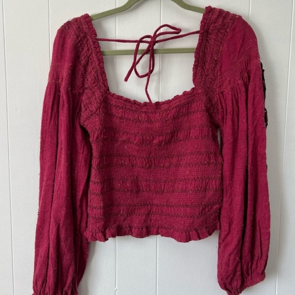 *HP*Free People Smocked Embellished L/S Blouse - Picture 12 of 12